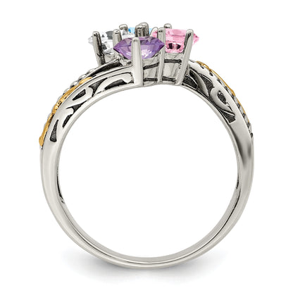 Sterling Silver Antiqued w/14k 4-stone Mother's Ring Mounting
