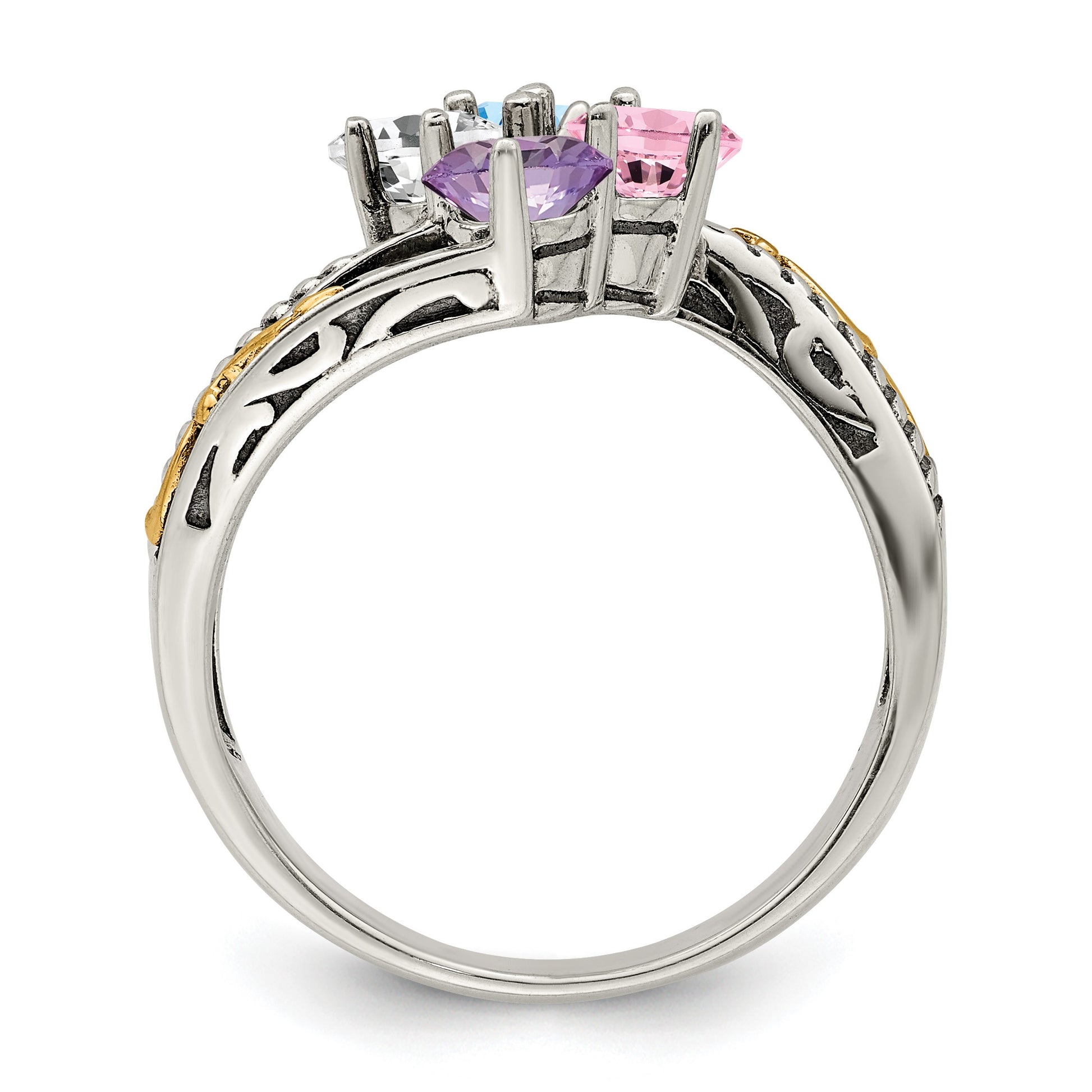 Sterling Silver Antiqued w/14k 4-stone Mother's Ring Mounting