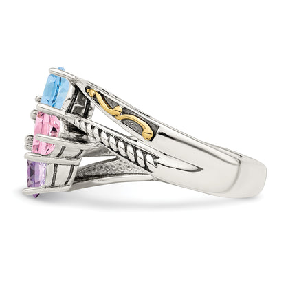 Sterling Silver Antiqued w/14k 4-stone Mother's Ring Mounting