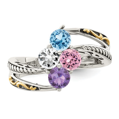 Sterling Silver Antiqued w/14k 4-stone Mother's Ring Mounting