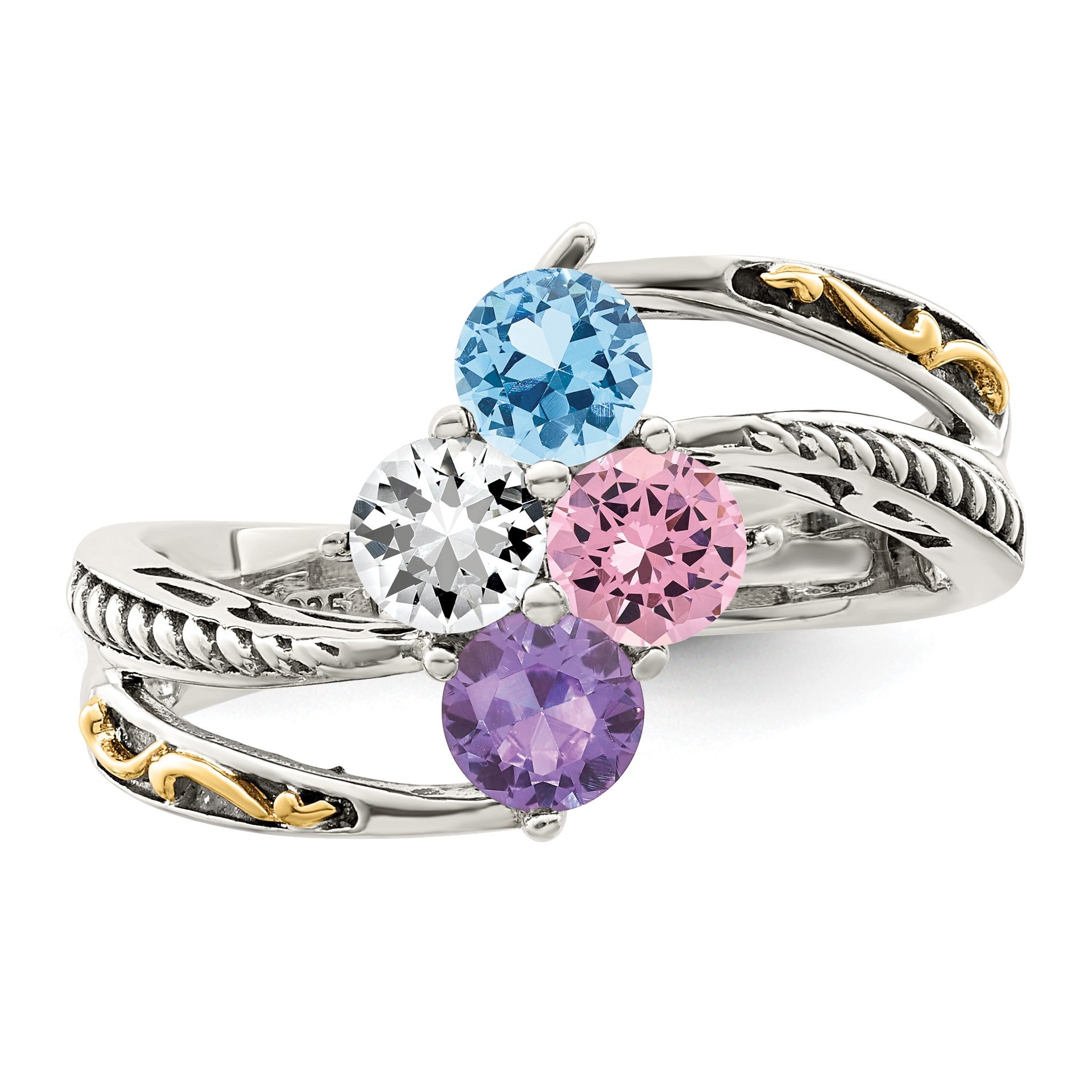 Sterling Silver Antiqued w/14k 4-stone Mother's Ring Mounting