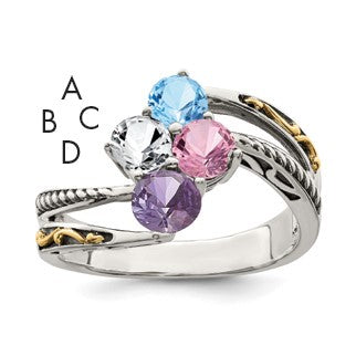 Sterling Silver Antiqued w/14k 4-stone Mother's Ring Mounting