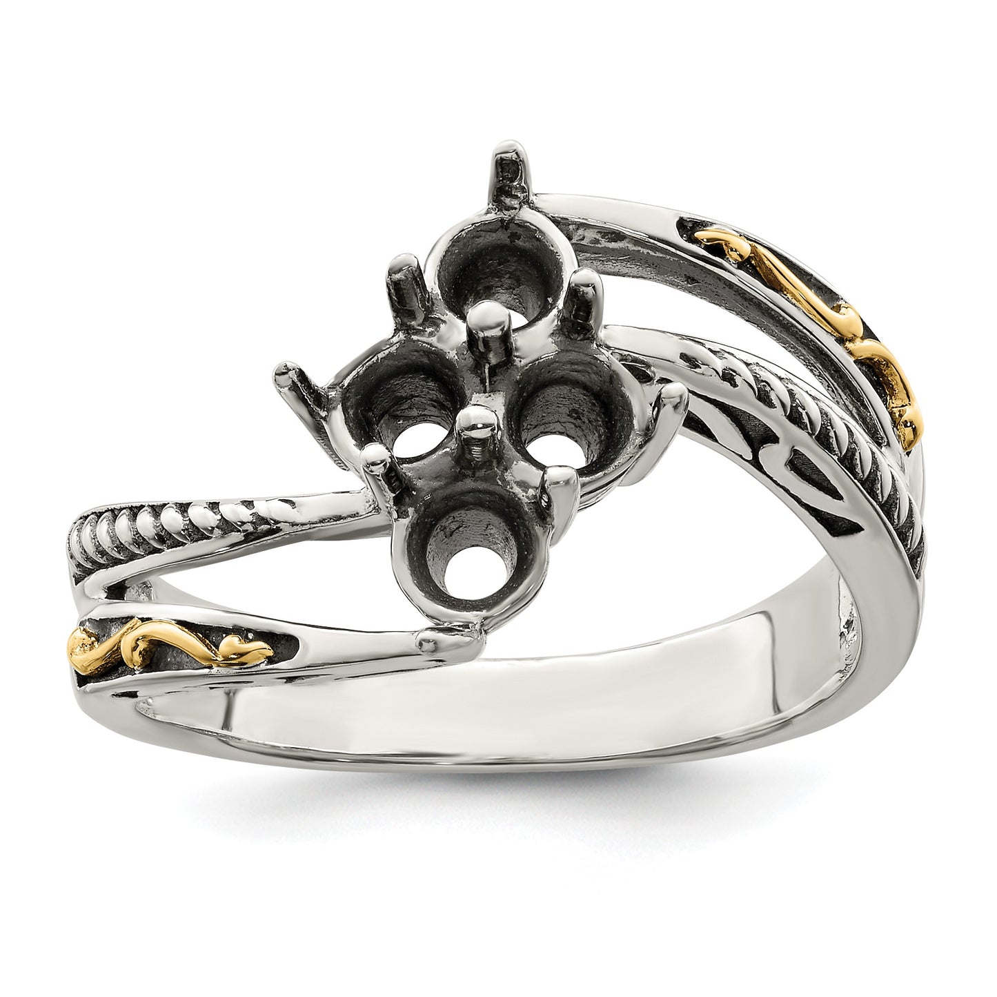 Sterling Silver Antiqued w/14k 4-stone Mother's Ring Mounting