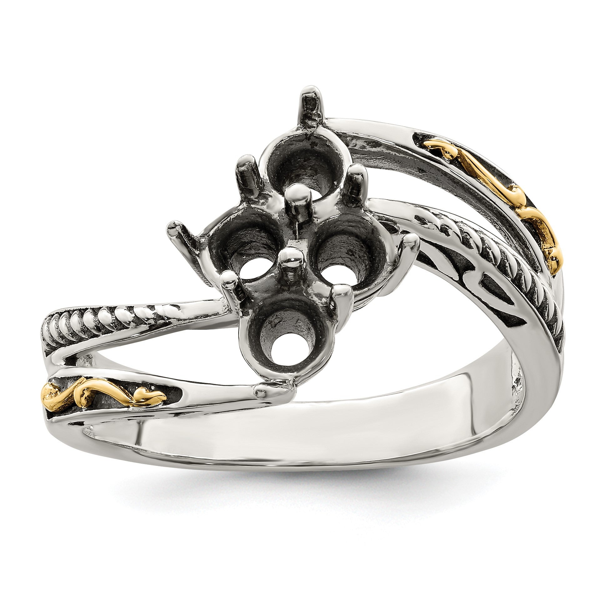 Sterling Silver Antiqued w/14k 4-stone Mother's Ring Mounting