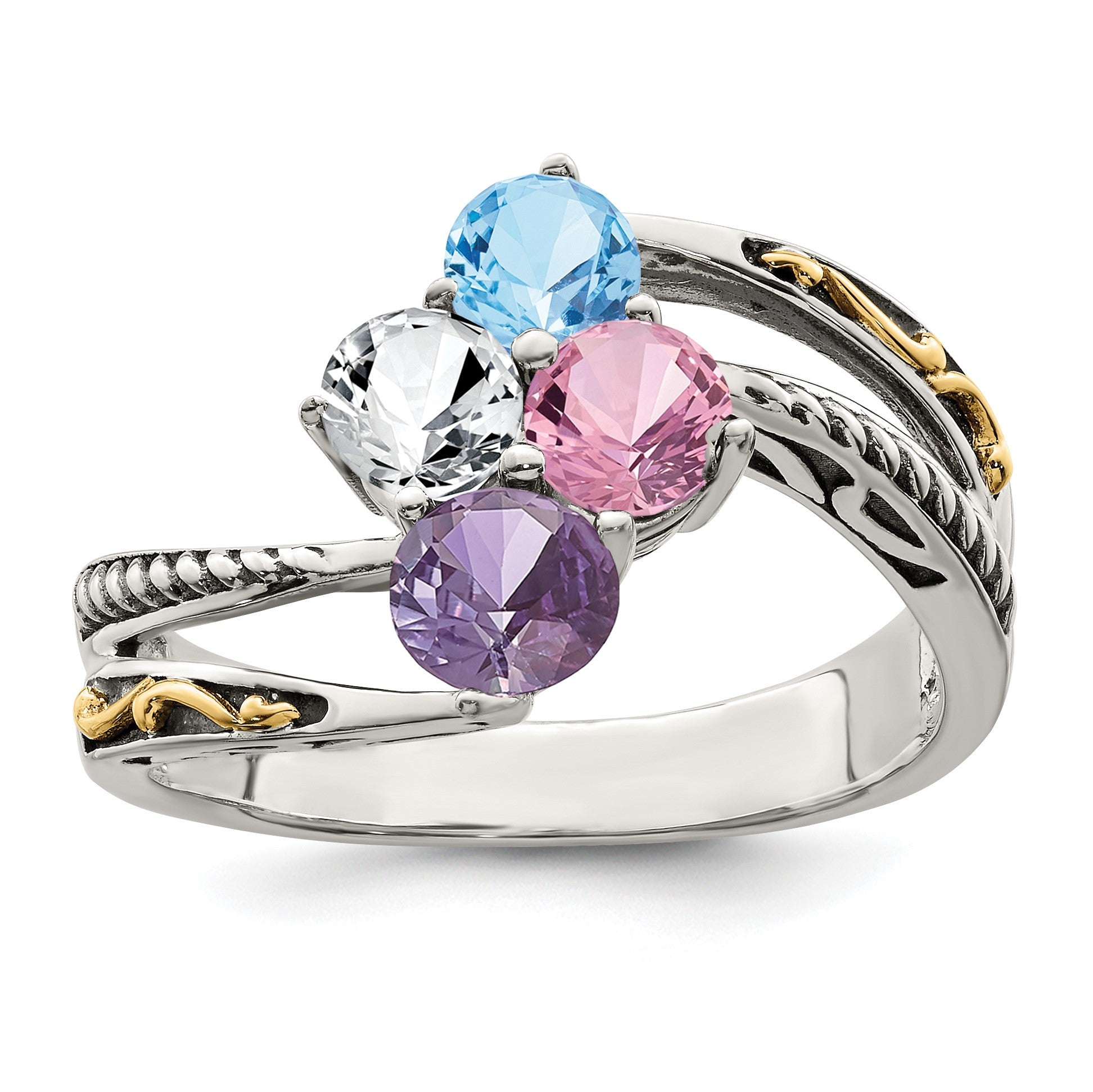 Sterling Silver Antiqued w/14k 4-stone Mother's Ring Mounting