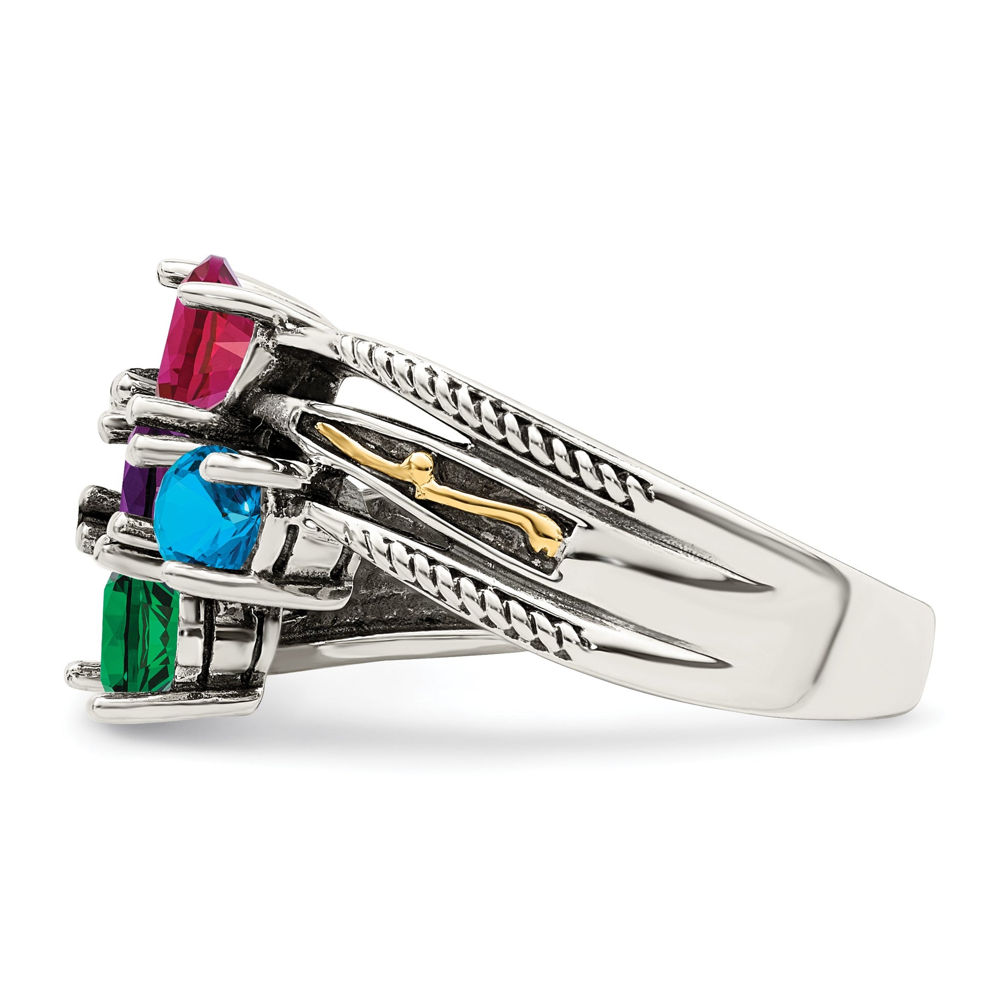 Sterling Silver Antiqued w/14k 5-stone Mother's Ring Mounting