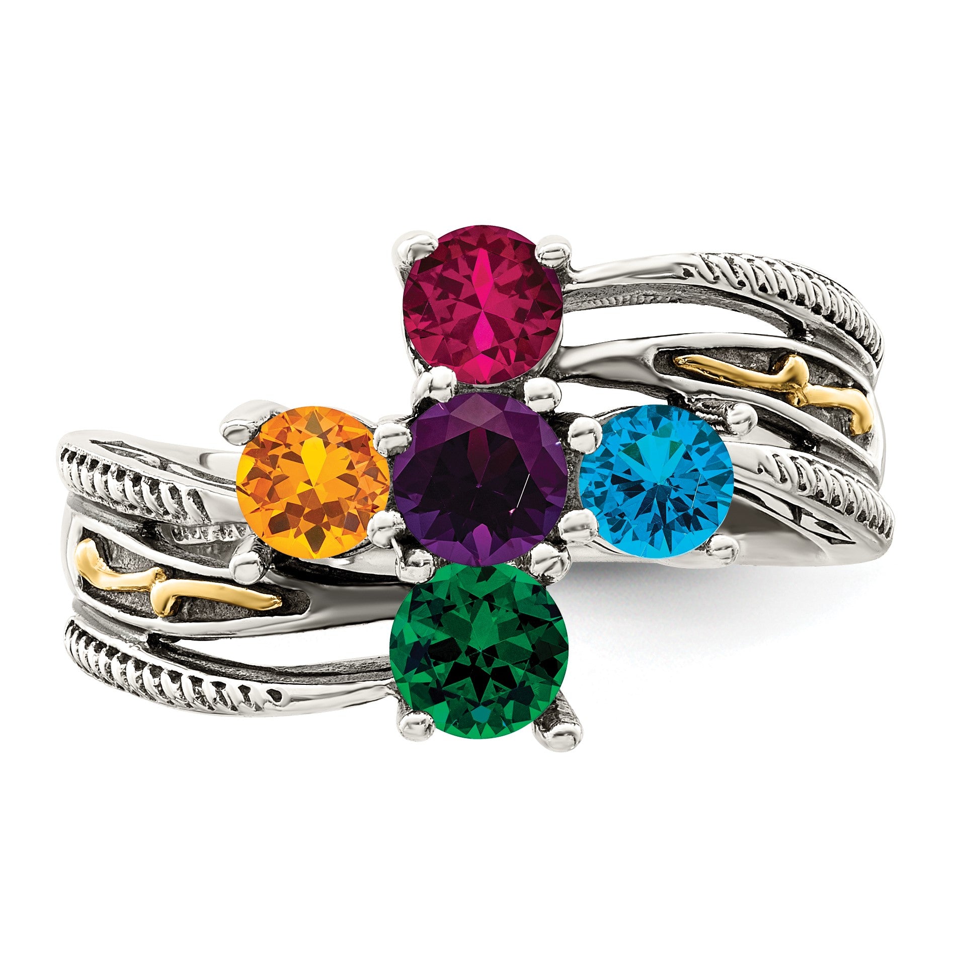 Sterling Silver Antiqued w/14k 5-stone Mother's Ring Mounting