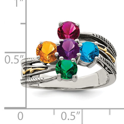 Sterling Silver Antiqued w/14k 5-stone Mother's Ring Mounting