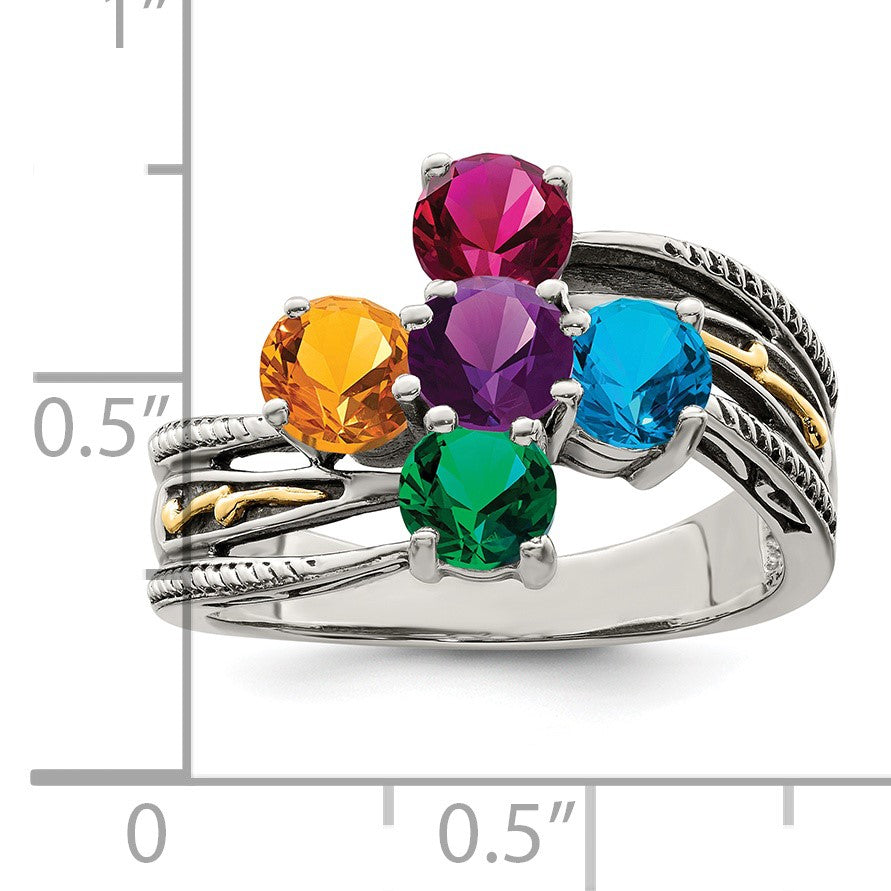 Sterling Silver Antiqued w/14k 5-stone Mother's Ring Mounting