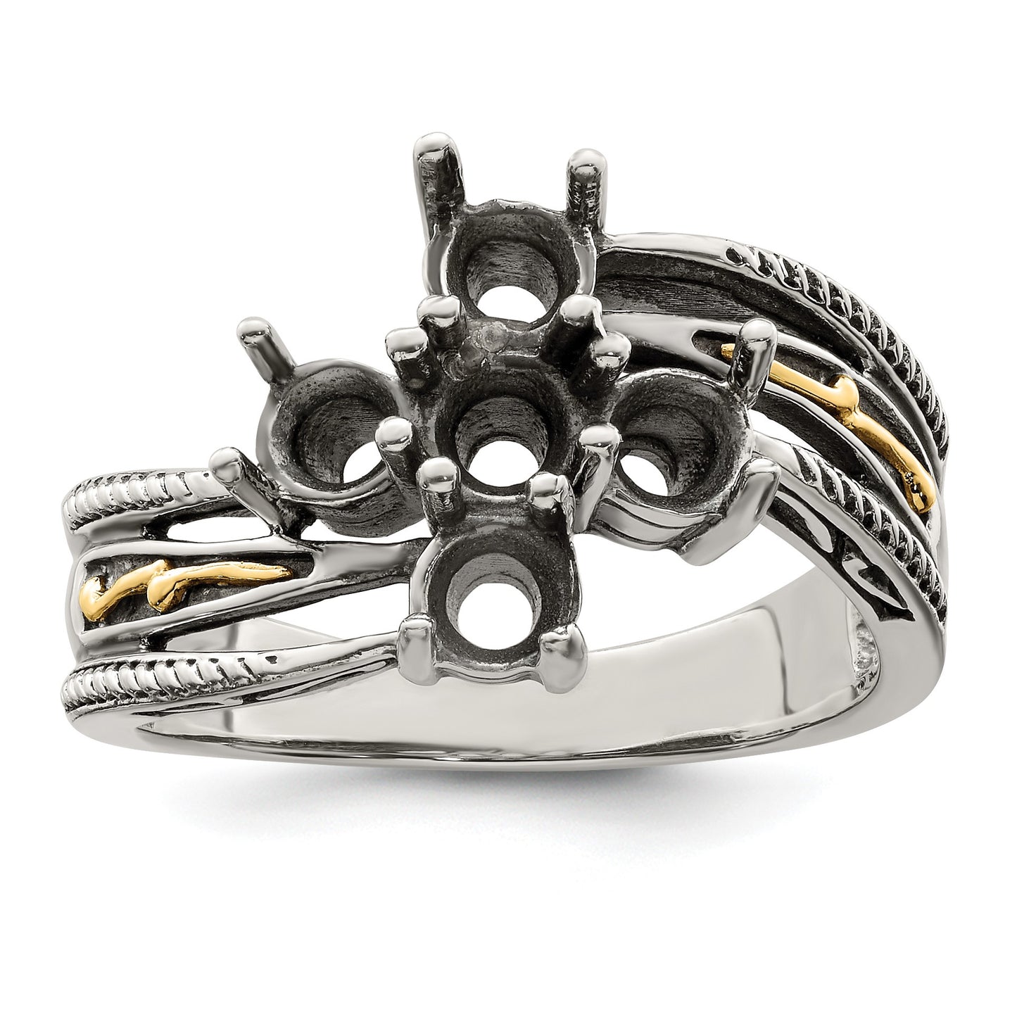 Sterling Silver Antiqued w/14k 5-stone Mother's Ring Mounting