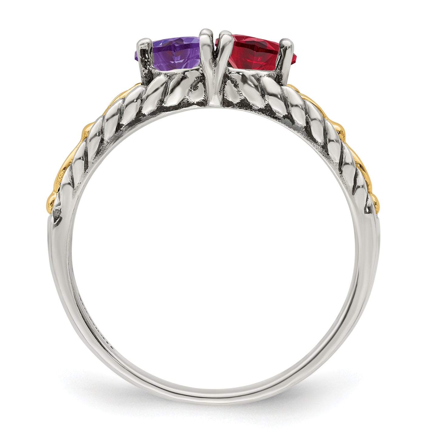 Sterling Silver Antiqued w/14k 2-stone Mother's Ring Mounting