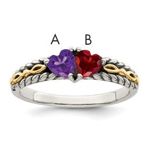 Sterling Silver Antiqued w/14k 2-stone Mother's Ring Mounting