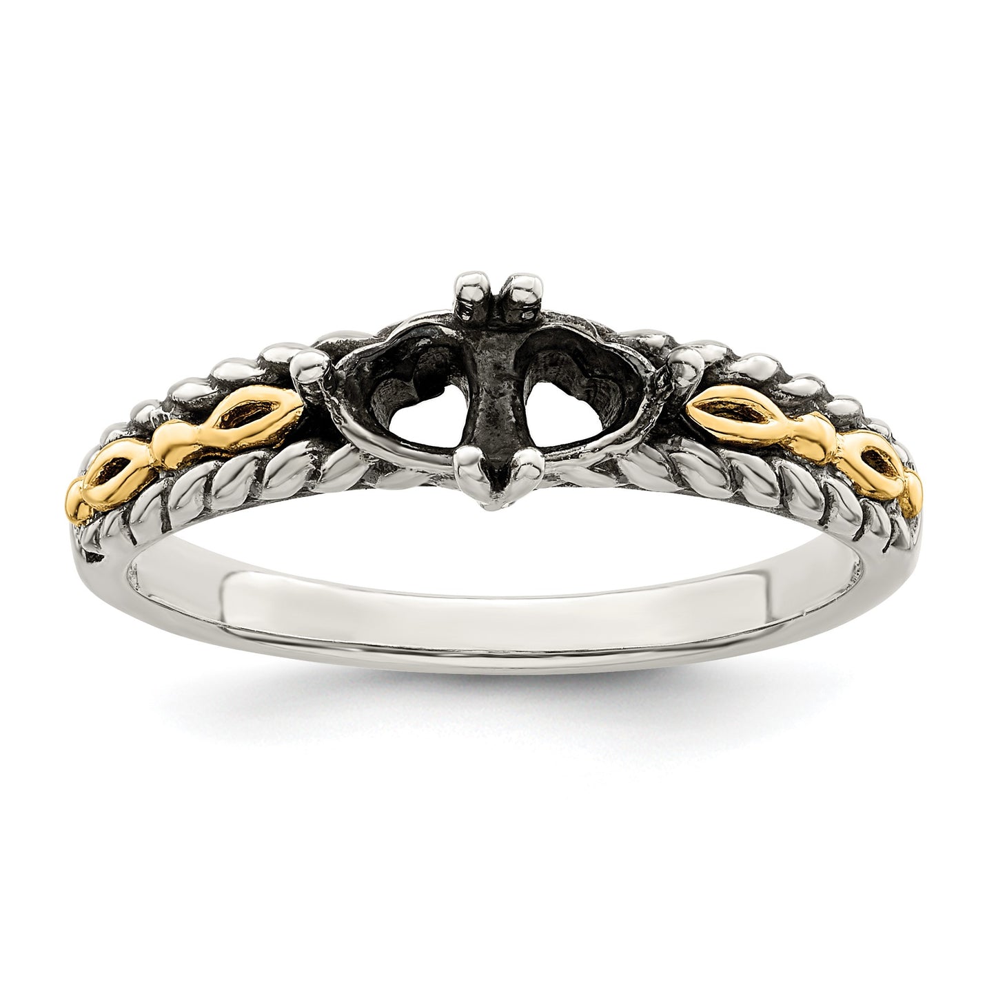 Sterling Silver Antiqued w/14k 2-stone Mother's Ring Mounting