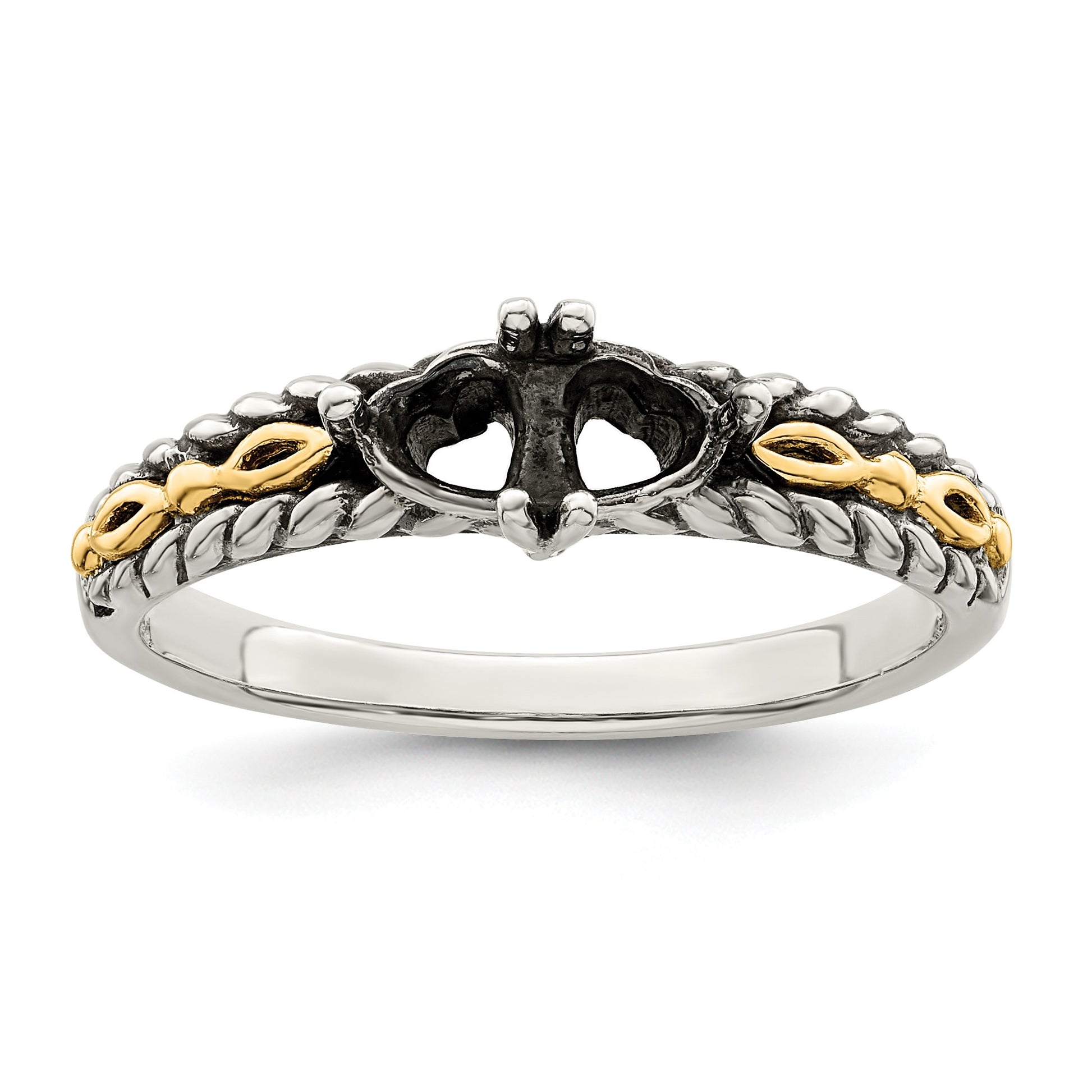Sterling Silver Antiqued w/14k 2-stone Mother's Ring Mounting