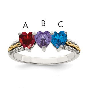 Sterling Silver Antiqued w/14k 3-stone Mother's Ring Mounting