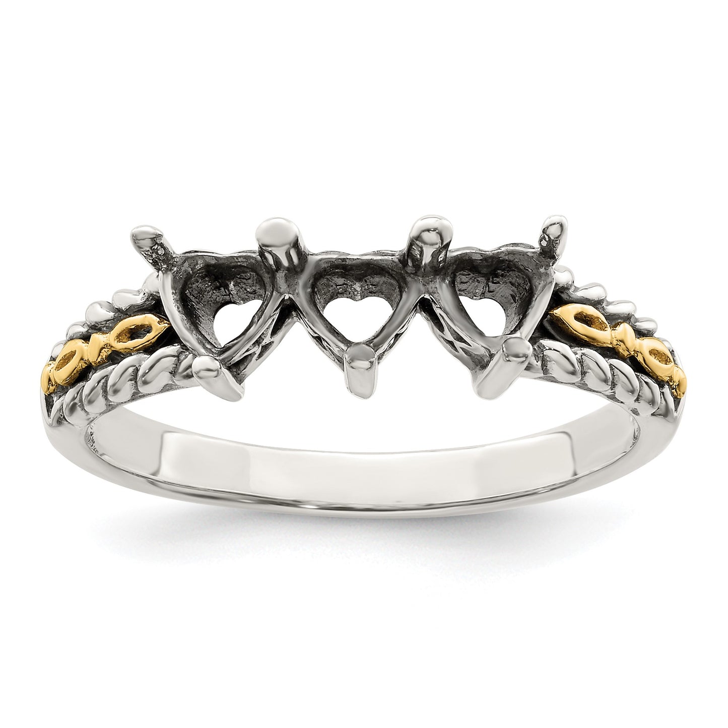 Sterling Silver Antiqued w/14k 3-stone Mother's Ring Mounting