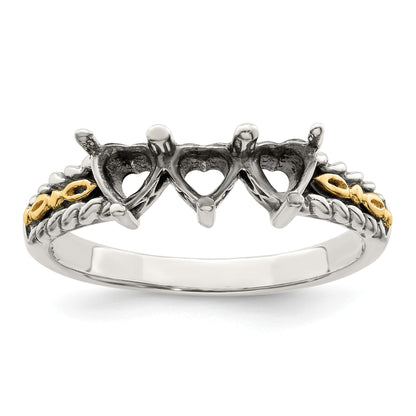 Sterling Silver Antiqued w/14k 3-stone Mother's Ring Mounting