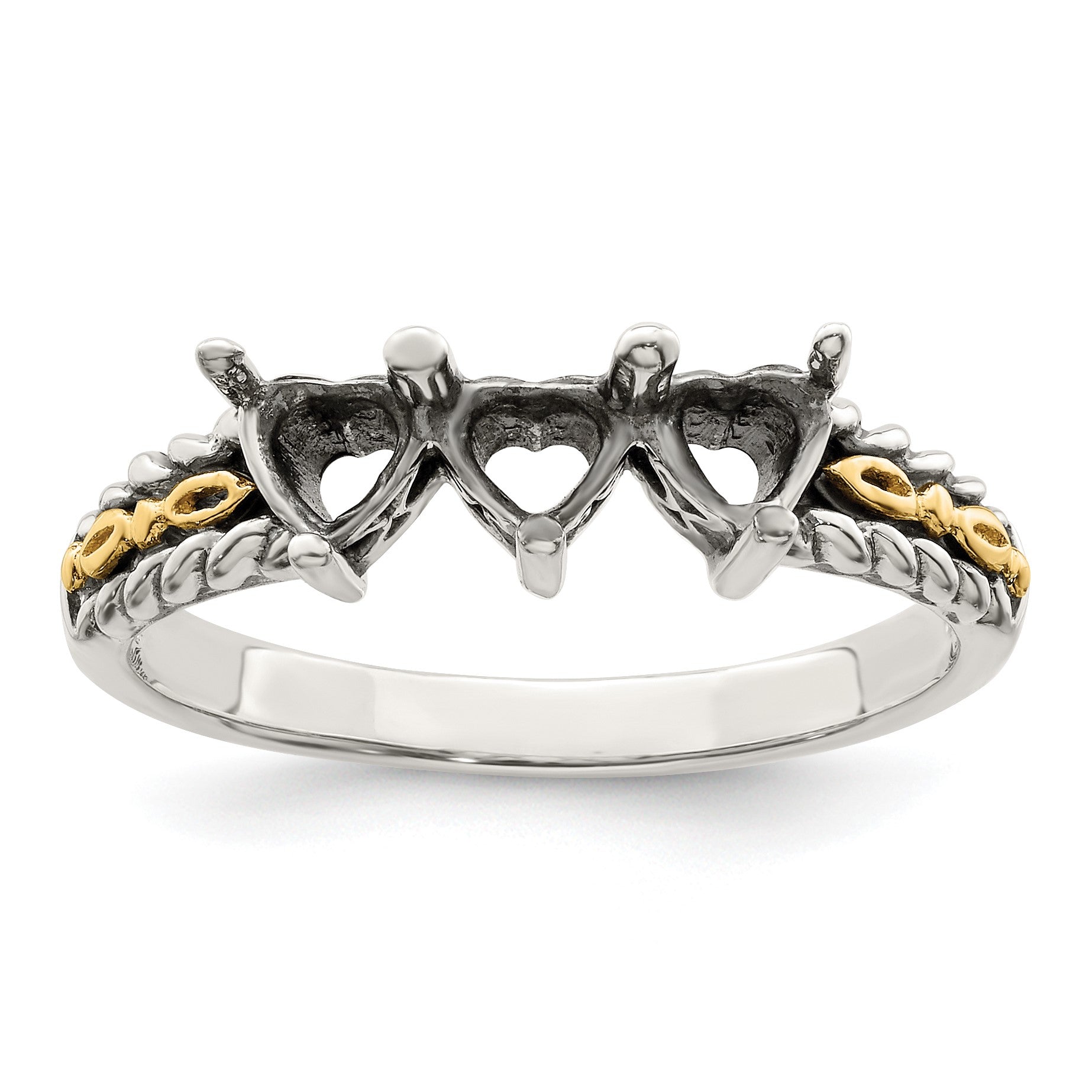 Sterling Silver Antiqued w/14k 3-stone Mother's Ring Mounting