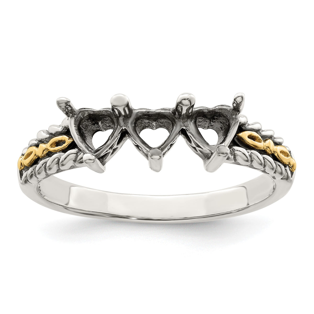 Sterling Silver Antiqued w/14k 3-stone Mother's Ring Mounting