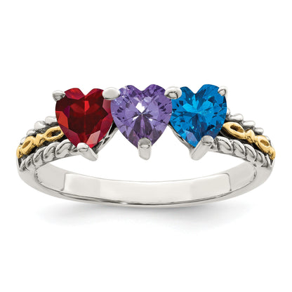 Sterling Silver Antiqued w/14k 3-stone Mother's Ring Mounting