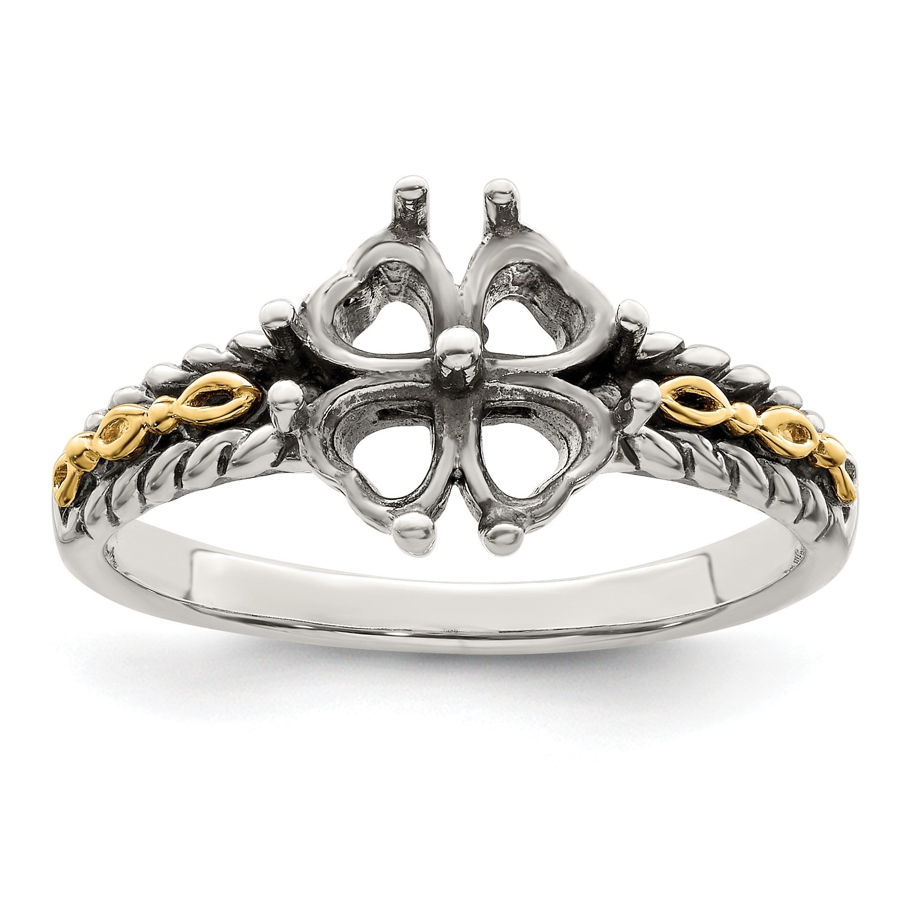 Sterling Silver Antiqued w/14k 4-stone Mother's Ring Mounting