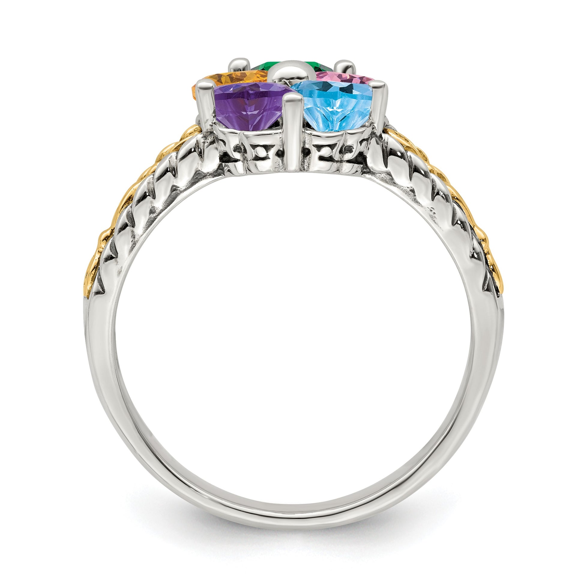 Sterling Silver Antiqued w/14k 5-stone Mother's Ring Mounting