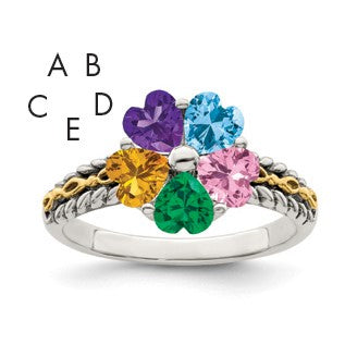 Sterling Silver Antiqued w/14k 5-stone Mother's Ring Mounting