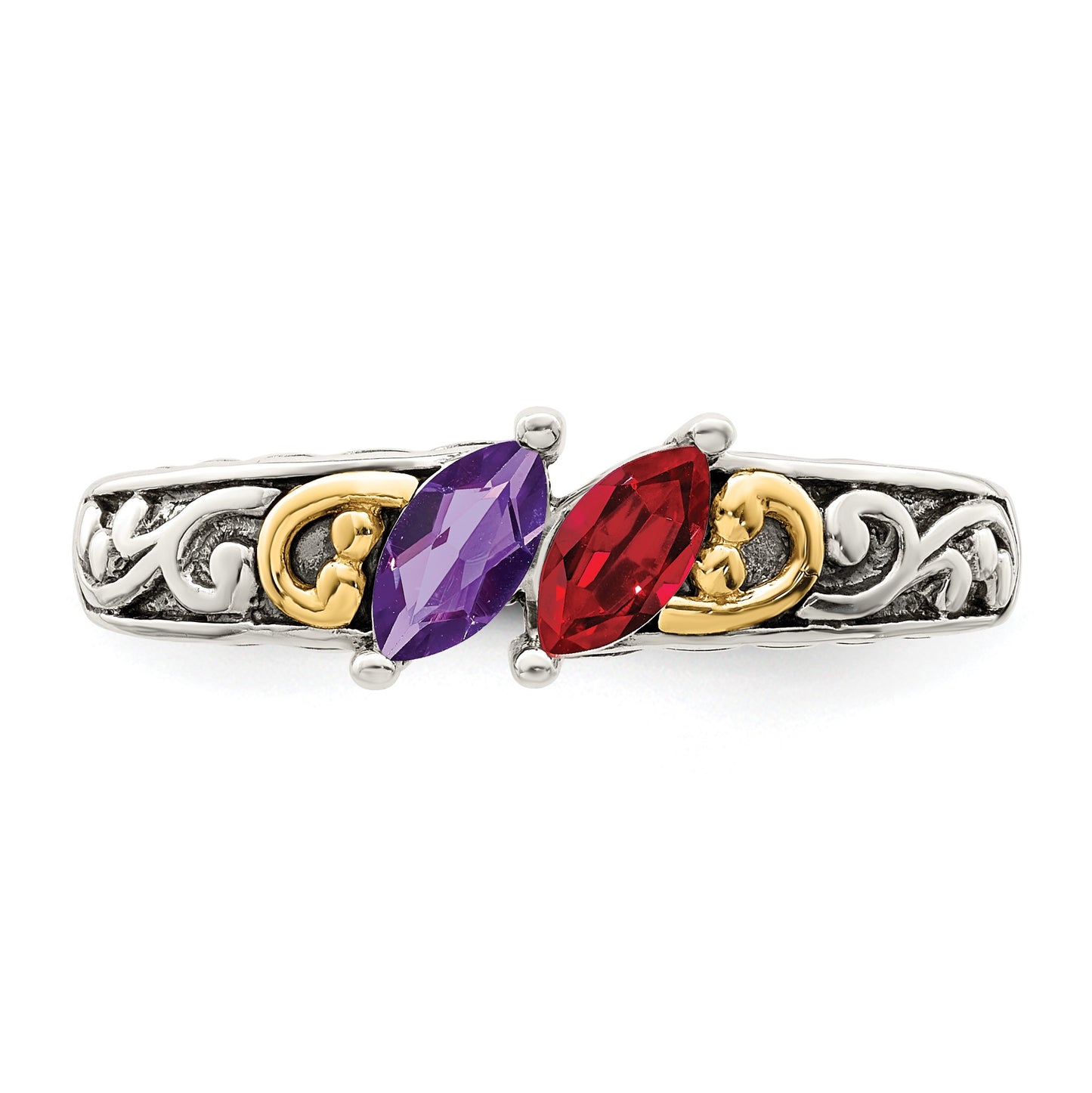 Sterling Silver Antiqued w/14k 2-stone Mother's Ring Mounting