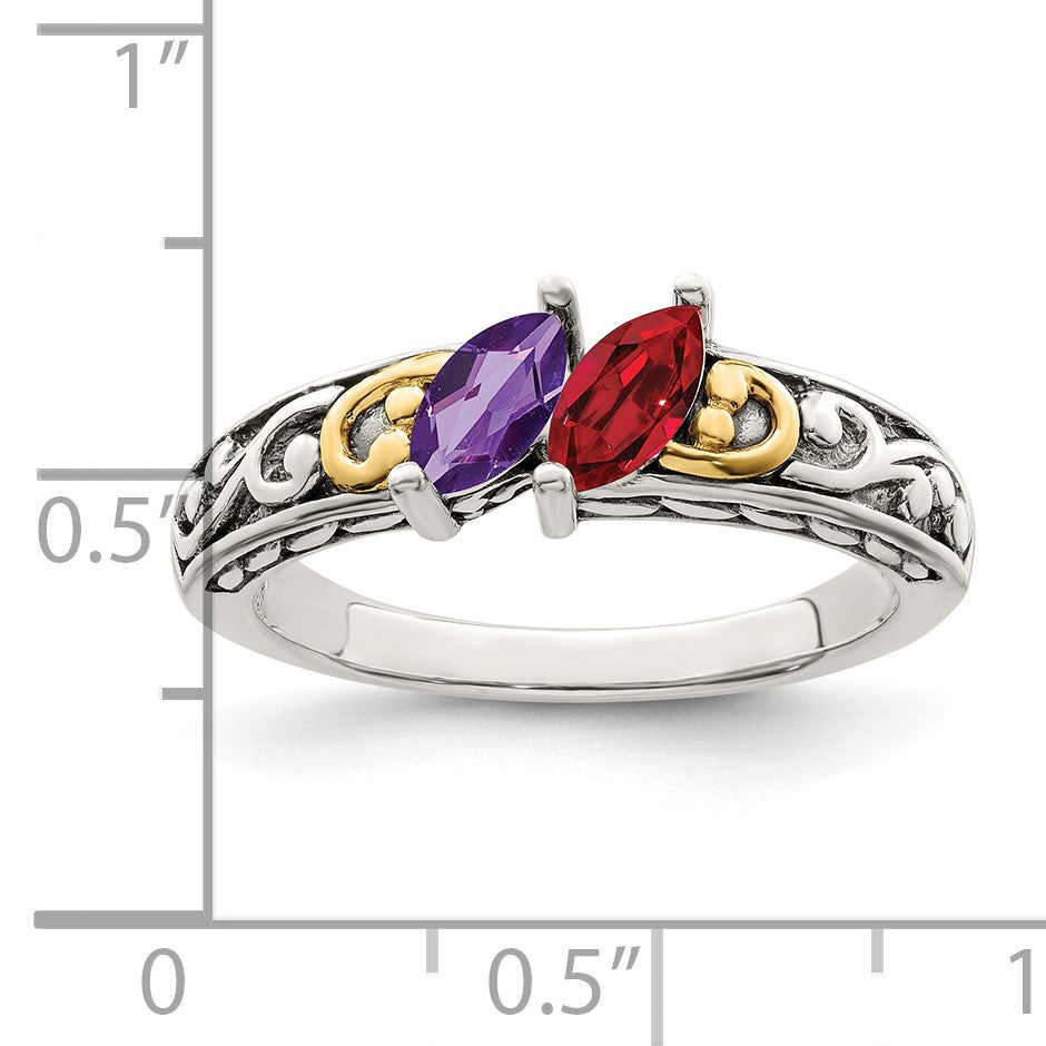 Sterling Silver Antiqued w/14k 2-stone Mother's Ring Mounting