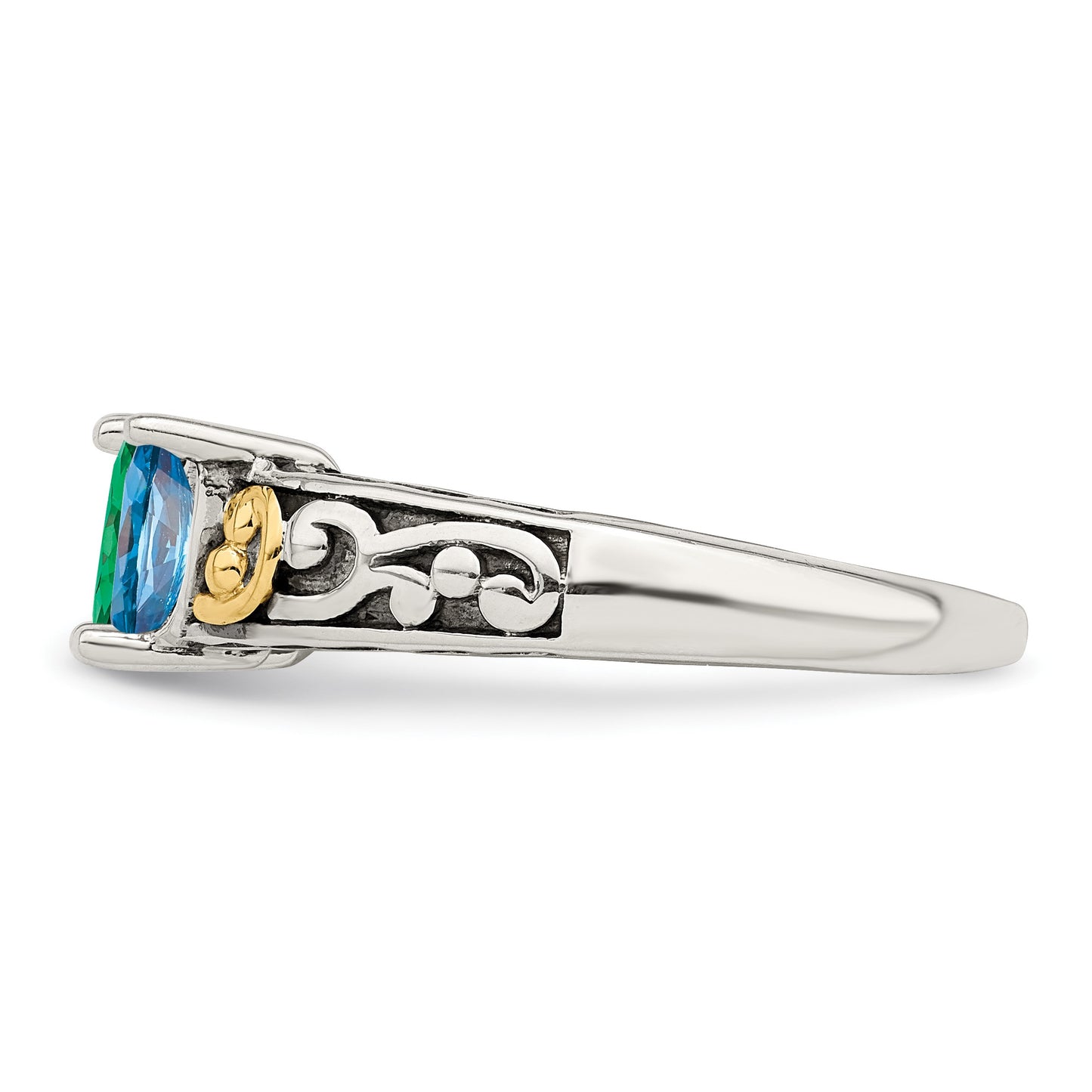 Sterling Silver Antiqued w/14k 3-stone Mother's Ring Mounting