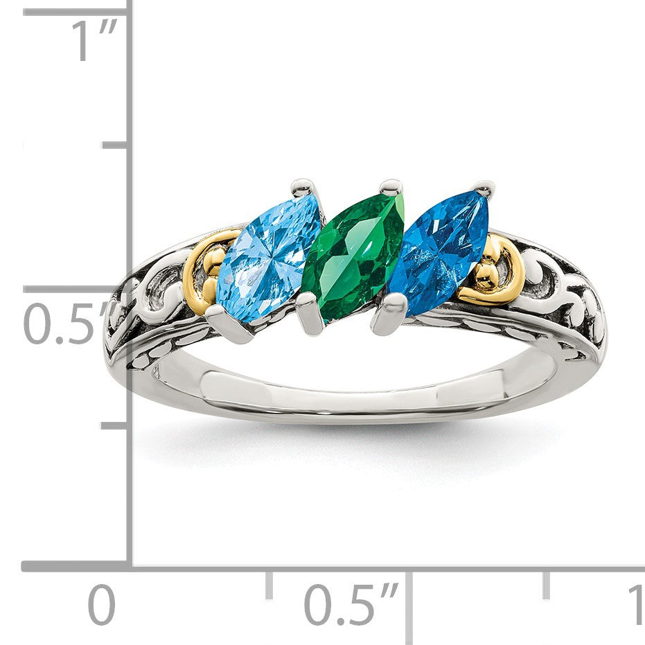 Sterling Silver Antiqued w/14k 3-stone Mother's Ring Mounting
