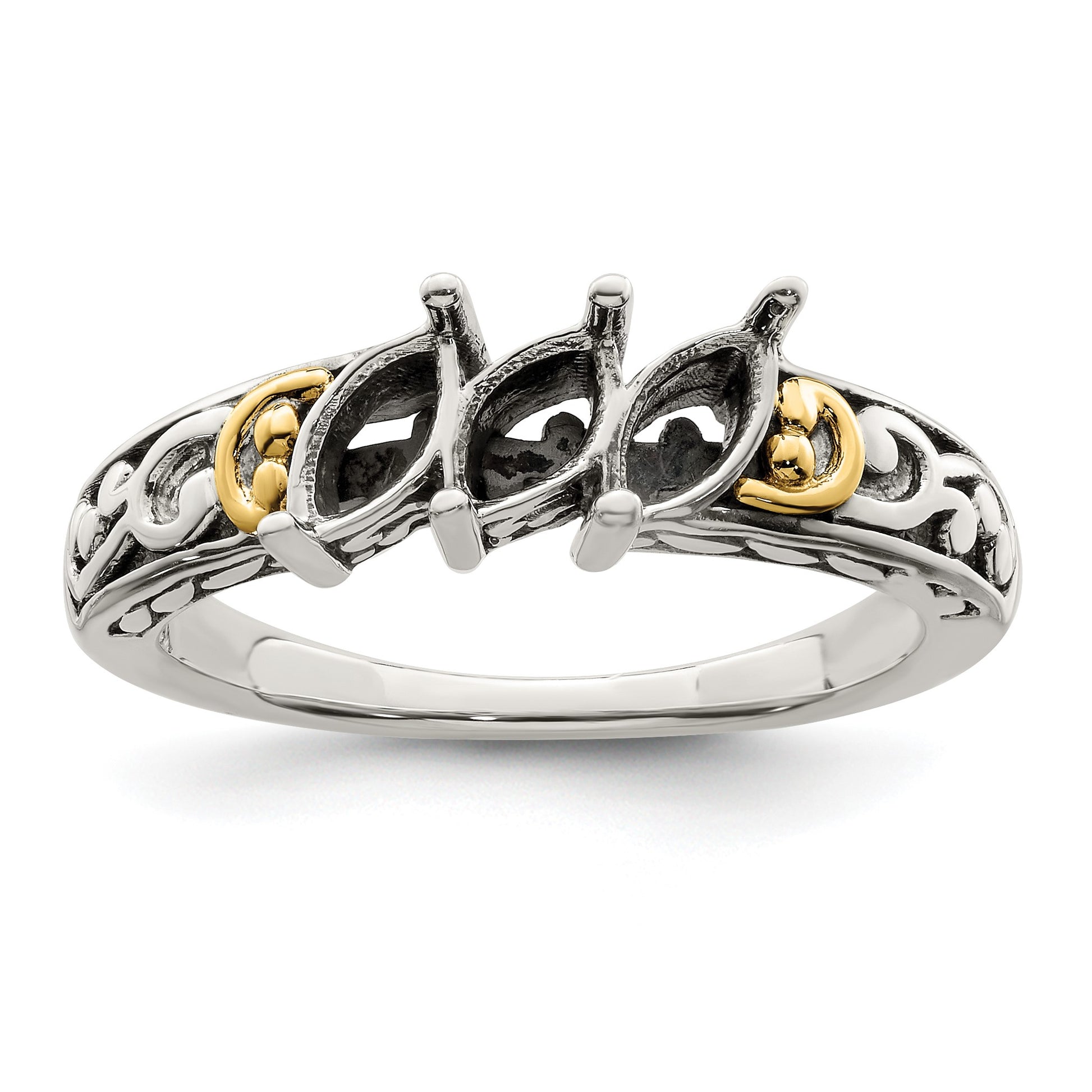 Sterling Silver Antiqued w/14k 3-stone Mother's Ring Mounting