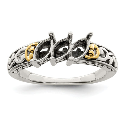 Sterling Silver Antiqued w/14k 3-stone Mother's Ring Mounting