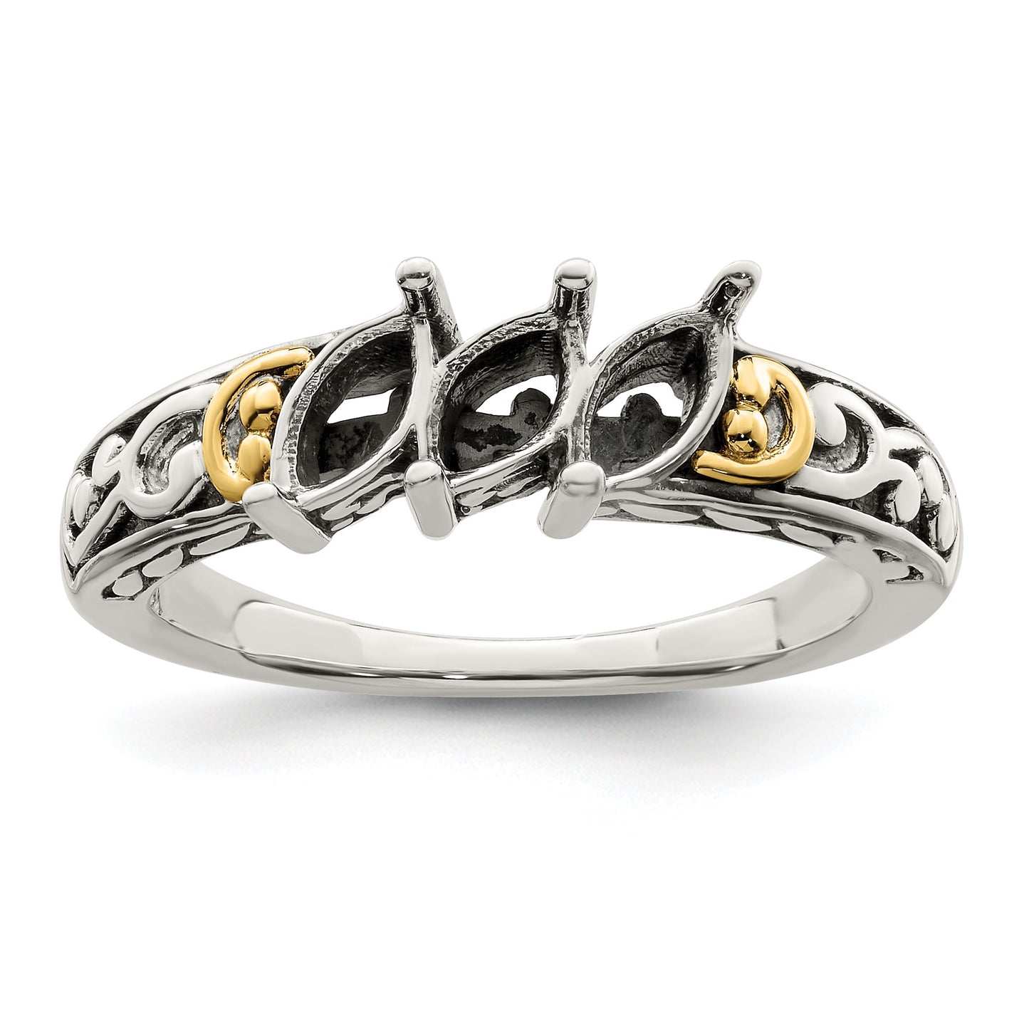 Sterling Silver Antiqued w/14k 3-stone Mother's Ring Mounting