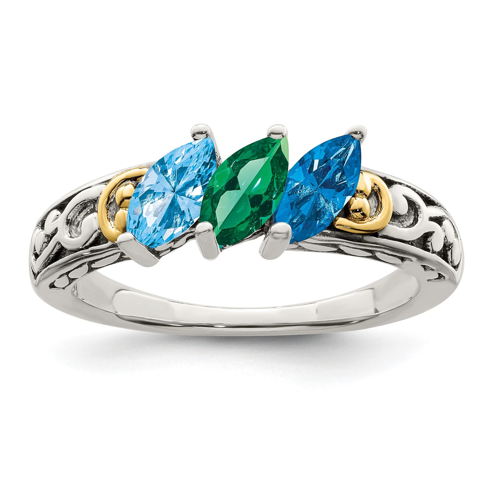 Sterling Silver Antiqued w/14k 3-stone Mother's Ring Mounting
