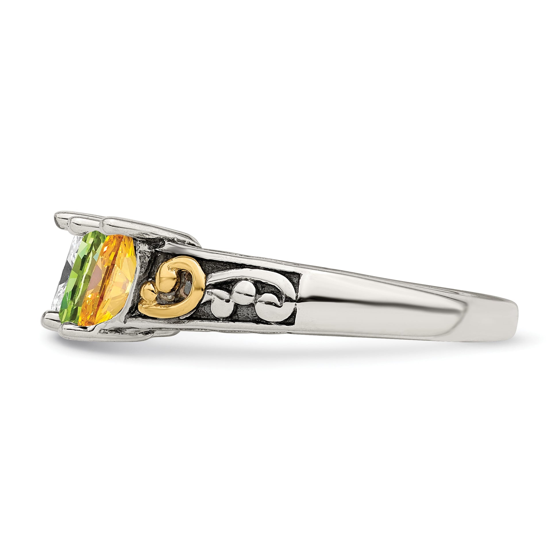 Sterling Silver Antiqued w/14k 4-stone Mother's Ring Mounting