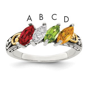 Sterling Silver Antiqued w/14k 4-stone Mother's Ring Mounting