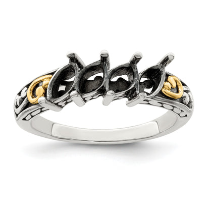 Sterling Silver Antiqued w/14k 4-stone Mother's Ring Mounting