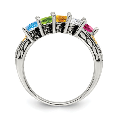 Sterling Silver Antiqued w/14k 5-stone Mother's Ring Mounting