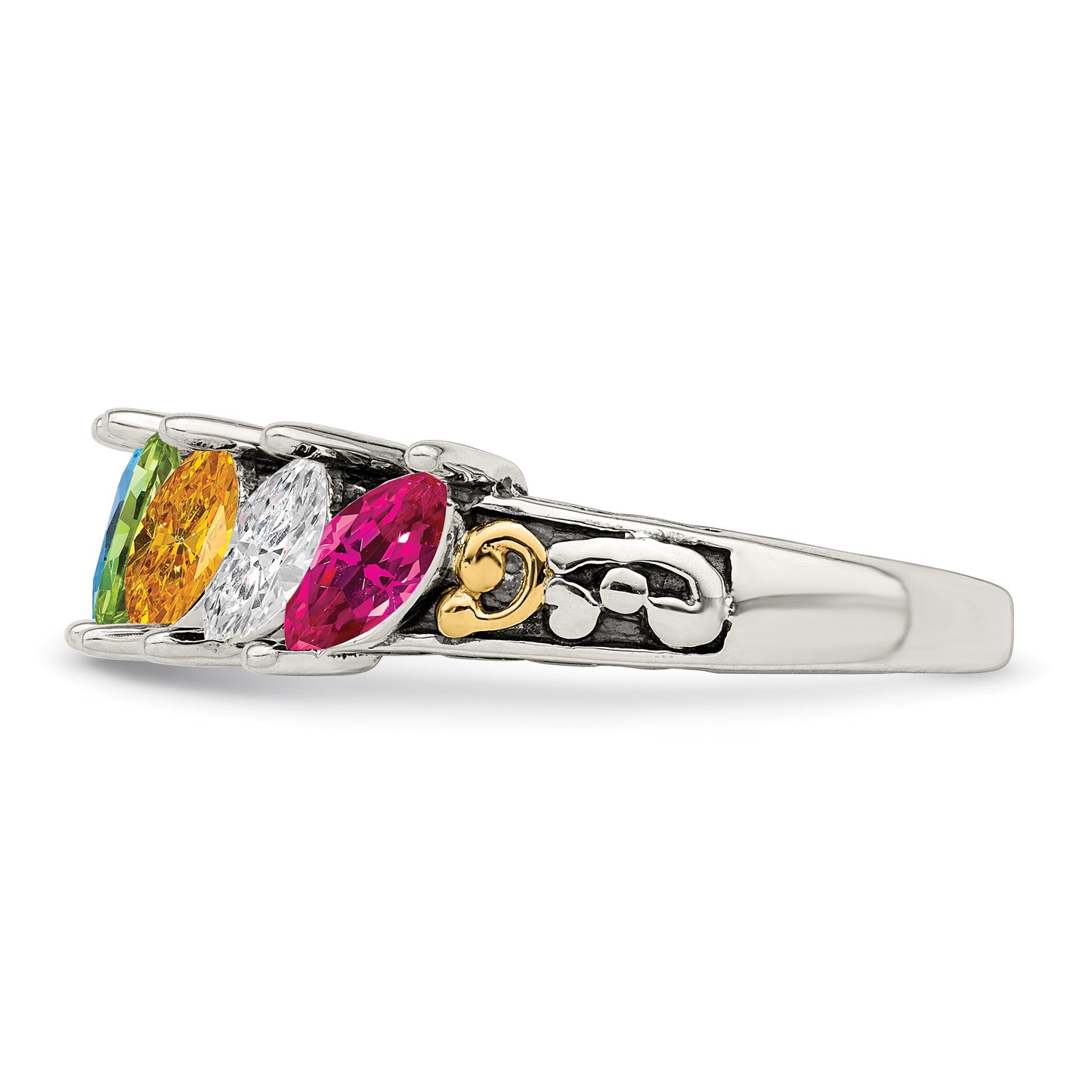 Sterling Silver Antiqued w/14k 5-stone Mother's Ring Mounting
