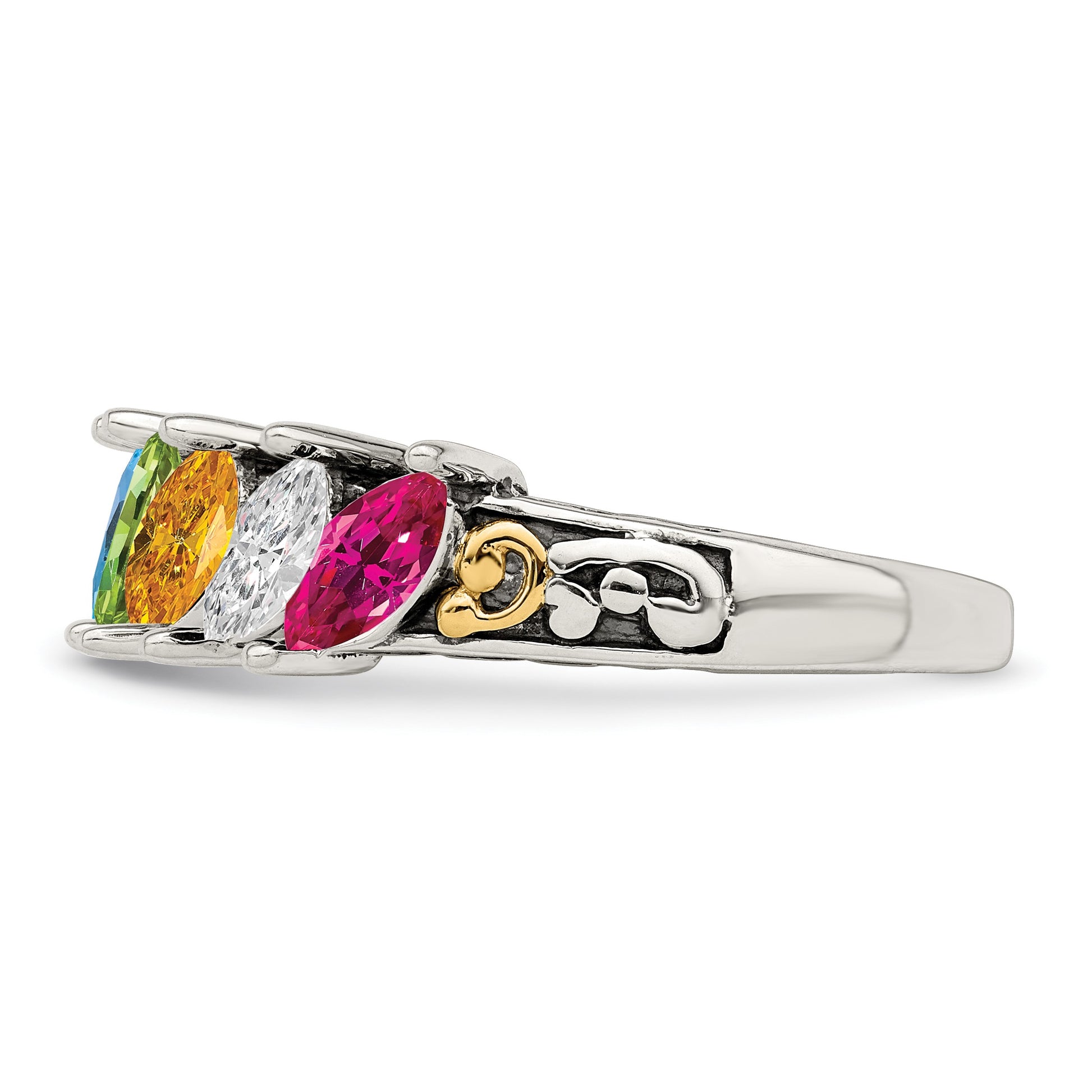 Sterling Silver Antiqued w/14k 5-stone Mother's Ring Mounting