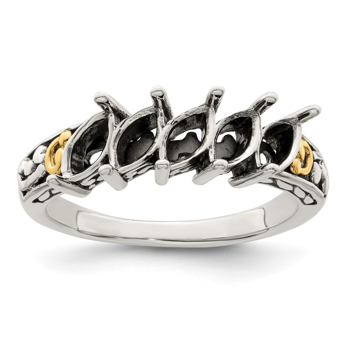 Sterling Silver Antiqued w/14k 5-stone Mother's Ring Mounting