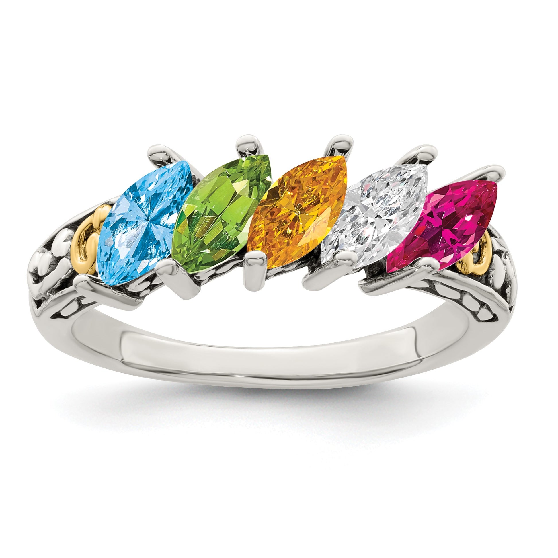 Sterling Silver Antiqued w/14k 5-stone Mother's Ring Mounting