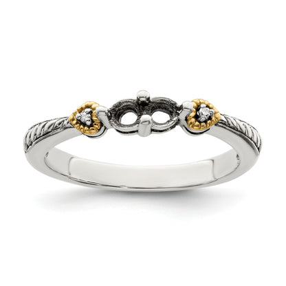 Sterling Silver Antiqued w/14k 2-stone w/Diamond Mother's Semi-Mount Ring