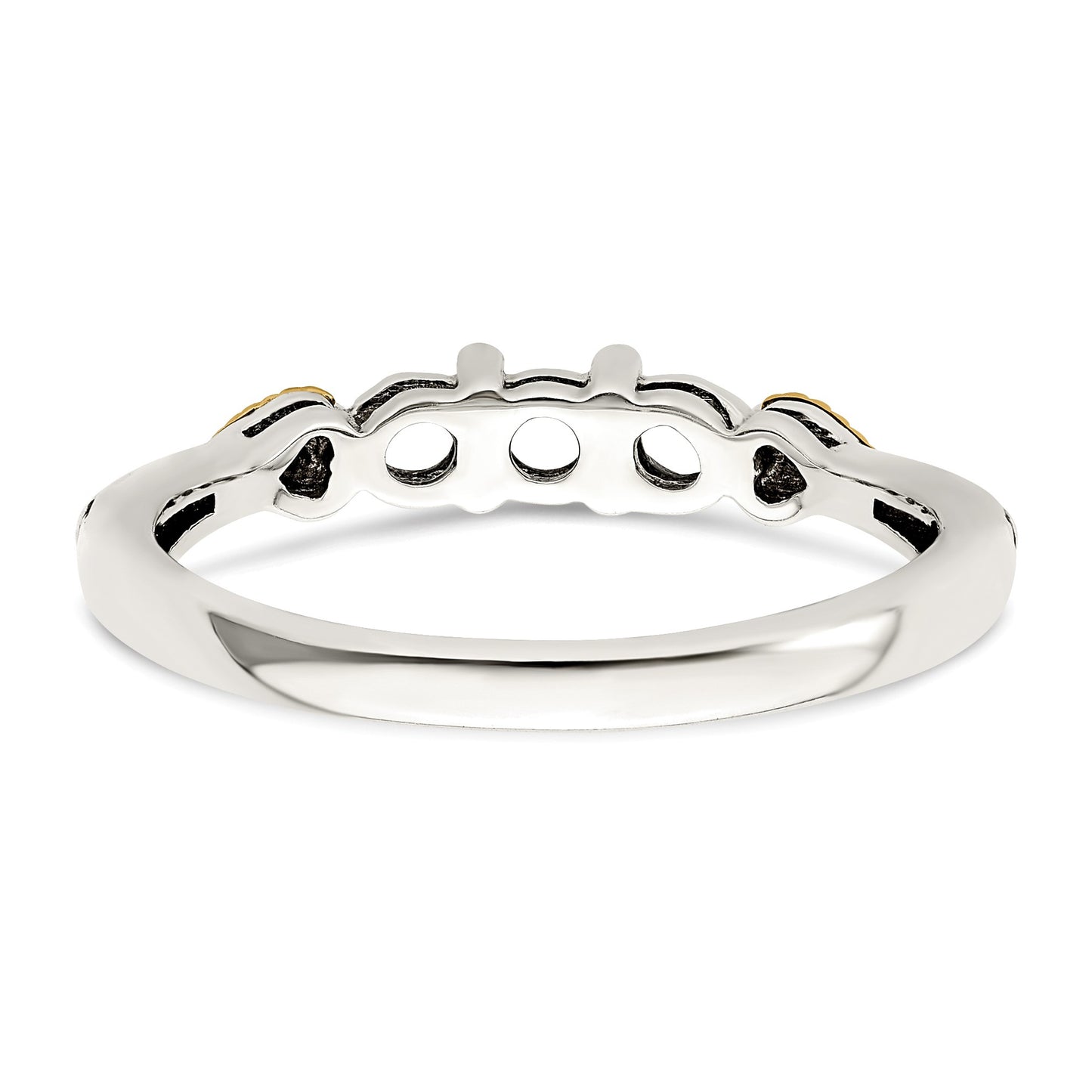Sterling Silver Antiqued w/14k 3-stone w/Diamond Mother's Semi-Mount Ring
