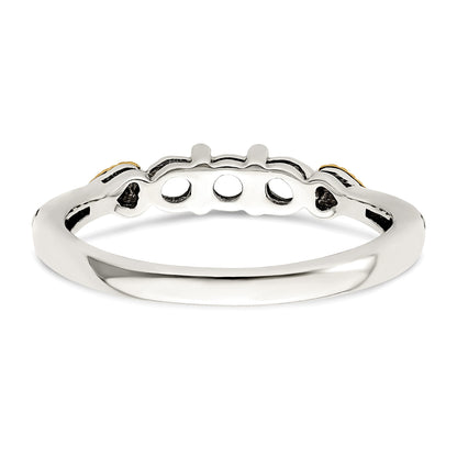 Sterling Silver Antiqued w/14k 3-stone w/Diamond Mother's Semi-Mount Ring