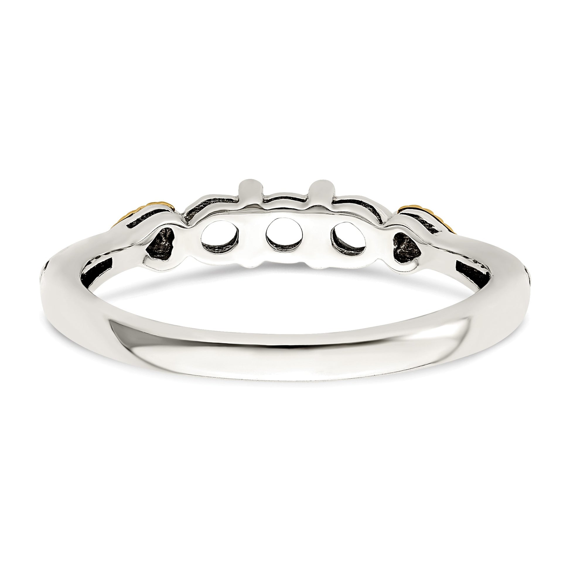 Sterling Silver Antiqued w/14k 3-stone w/Diamond Mother's Semi-Mount Ring