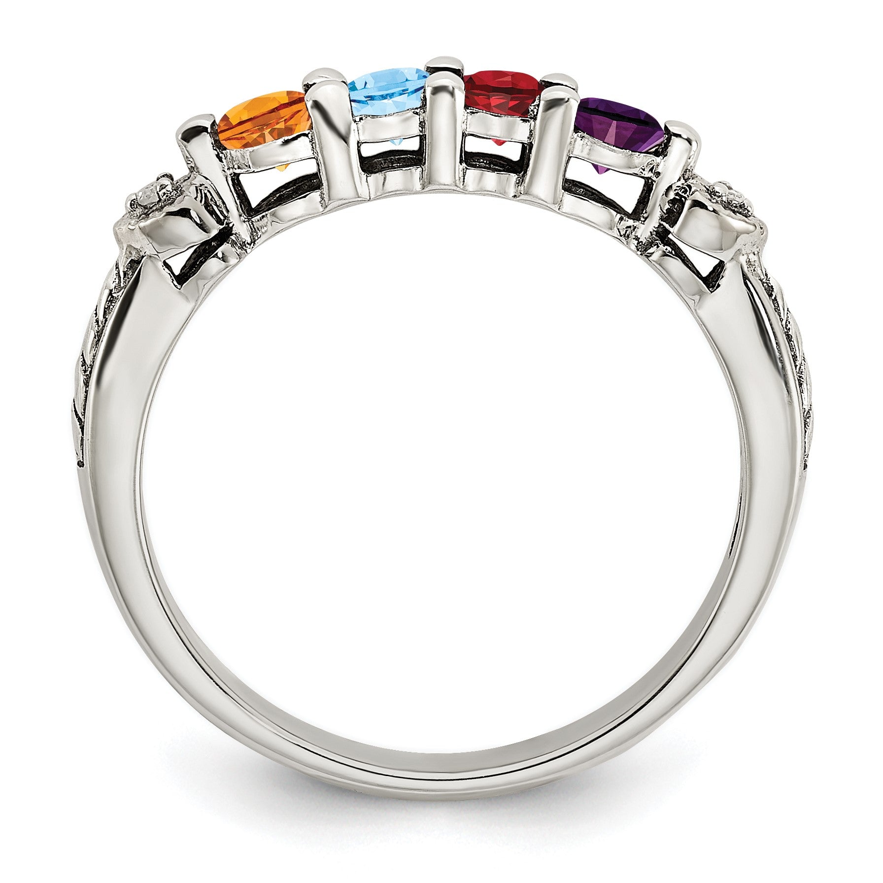 Sterling Silver Antiqued w/14k 4-stone w/Diamond Mother's Semi-Mount Ring