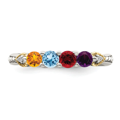 Sterling Silver Antiqued w/14k 4-stone w/Diamond Mother's Semi-Mount Ring