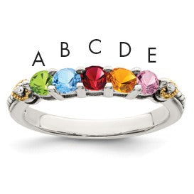 Sterling Silver Antiqued w/14k 5-stone w/Diamond Mother's Semi-Mount Ring